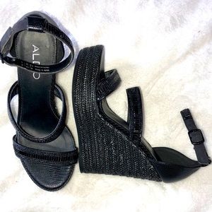 Aldo Black Beaded Wedges